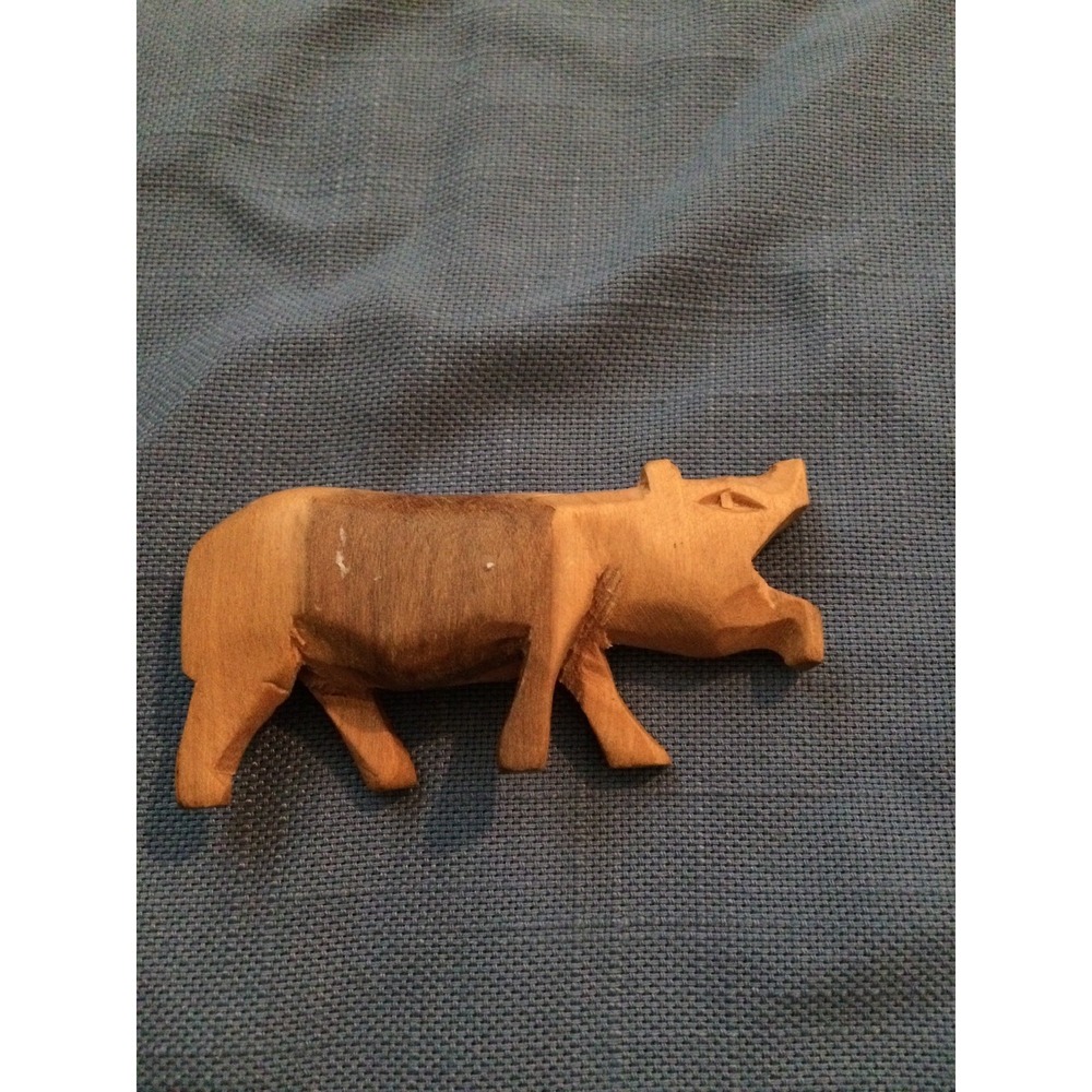 VINTAGE SMALL 3" HAND CARVED WOODEN Hippopotamus Light Colored‎ Wood